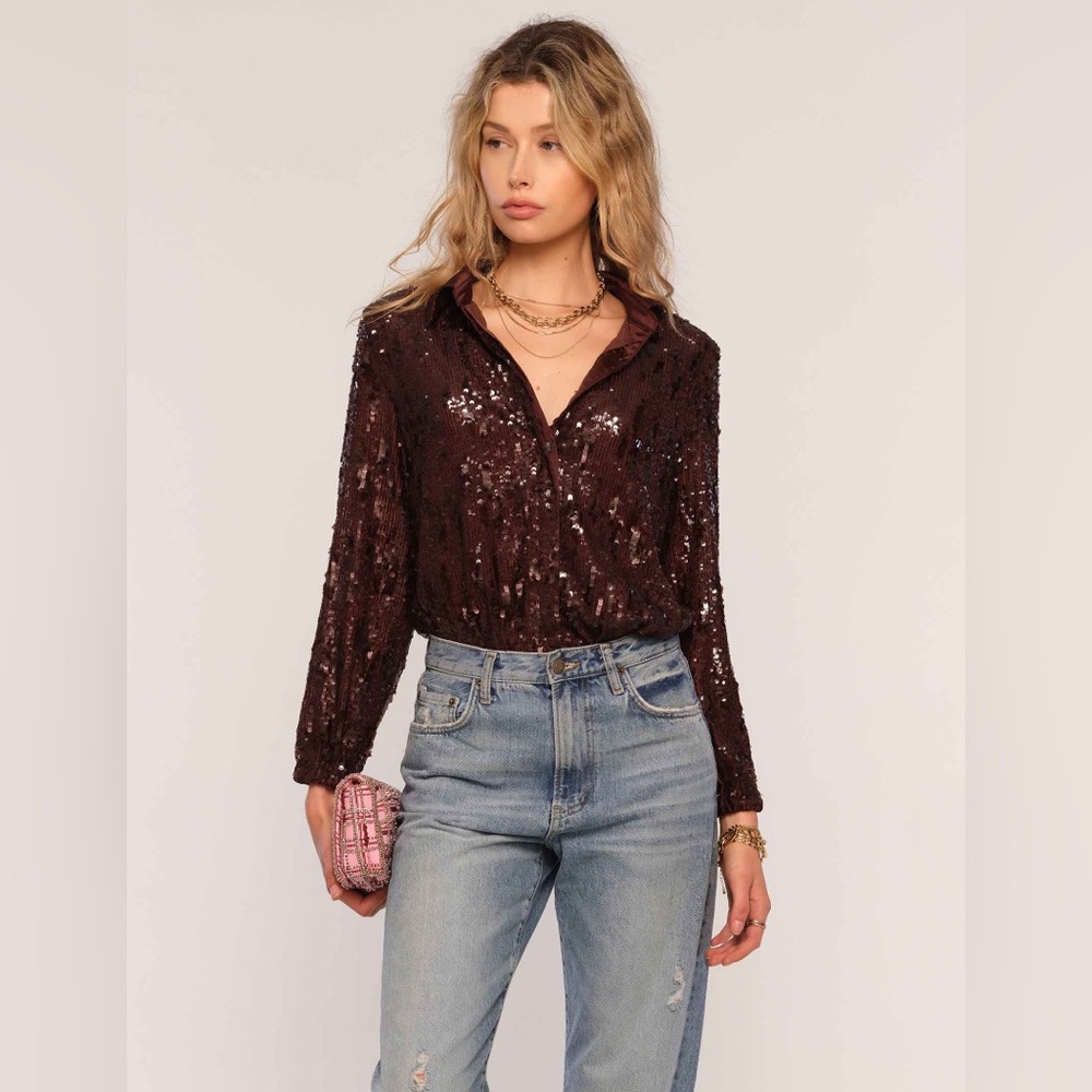 NWOT Heartloom Brown Sequin Bodysuit
